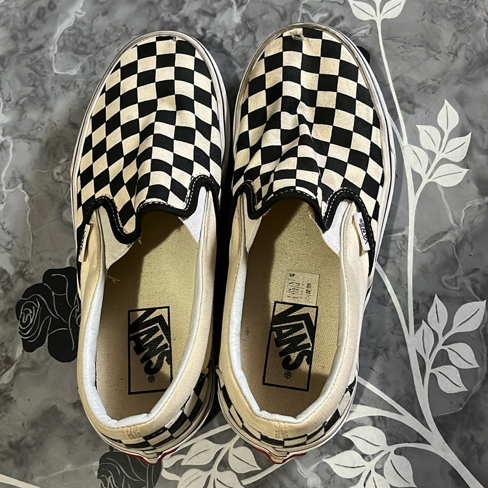 Checkerboard Vans slip on